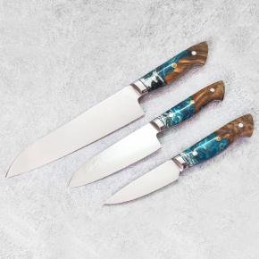 3pcs Damascus Blade Burr Wood Handle Kitchen Knife Set